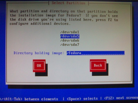 Figure 3: Select the partition and the sub-directory where the ISO image resides