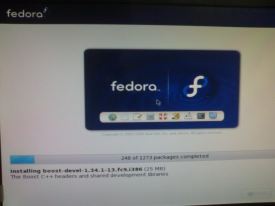 Figure 4: Fedora 9 installation in progress