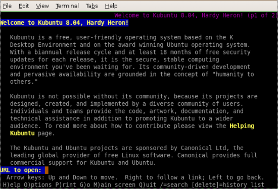 Figure 1: Accessing Kubuntu.org using Lynx from the terminal
