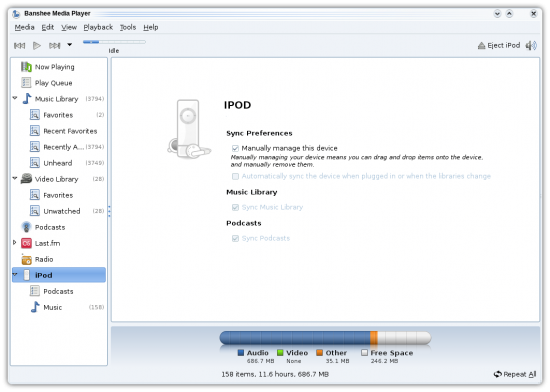 Figure 10: Banshee displaying connected iPod