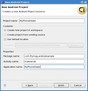 Figure 3: Define project name in 'New Android Project' wizard