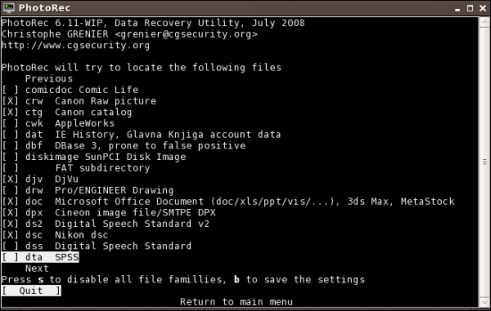 Figure 4: Choose the file types to recover