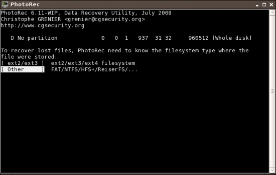 Figure 5: Choose the filesystem type that contains the delated files