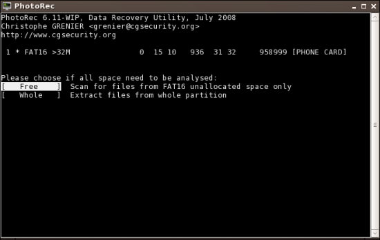 Figure 6: Recover files from the whole partition or from free space