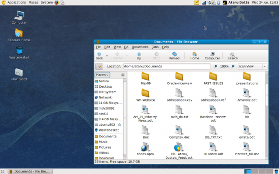 Fedora desktop with the Echo icon theme
