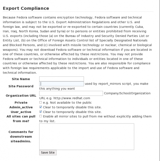 Figure 3: Enter your site/mirror credentials