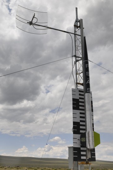 Figure 7: The LV2 rocket on the tower, moments before launch