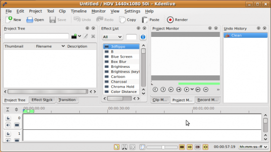 Figure 1: Kdenlive comes with five panes by default