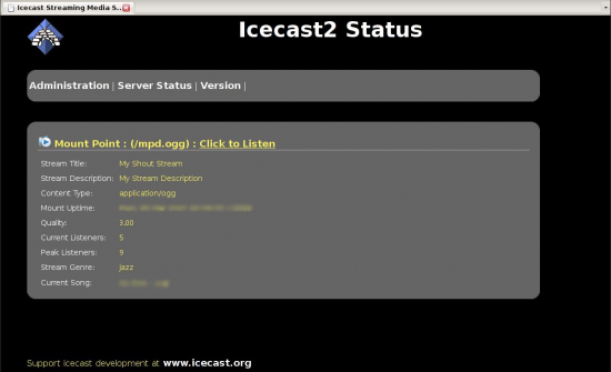 Figure 3: Icecast server status page