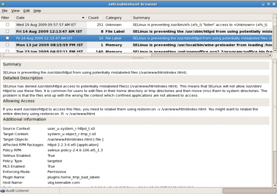 Figure 2: sealert can also show errors in a graphical window