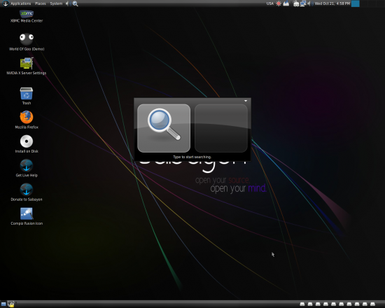 Figure 5: GNOME live desktop; GNOME Do in the centre