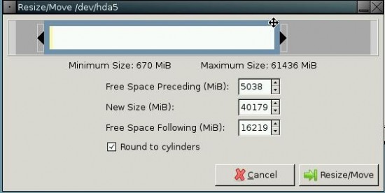 Figure 2: Resize and move a partition