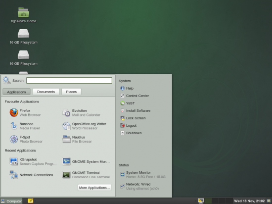 Figure 5: openSUSE's GNOME with the brand-new Sonar theme