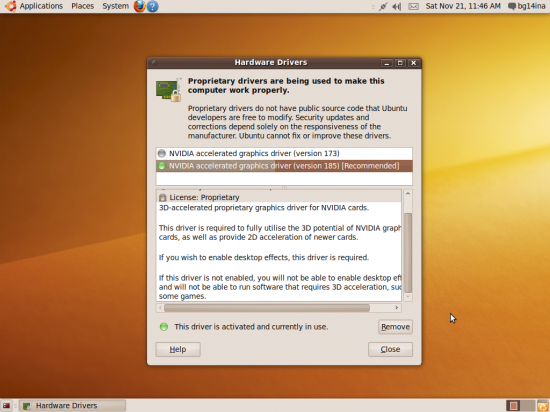 Figure 13: Ubuntu suggests I should be better off with NVIDIA's non-free drivers