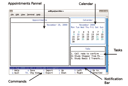 Figure 1: Main window (right after you launch Calcurse)